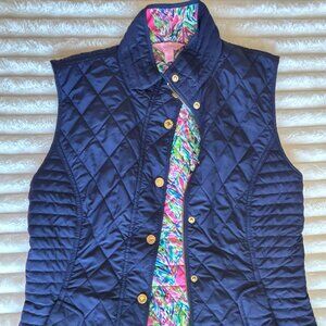 Lilly Pulitzer quilted blake vest Palm Reader print; Womens Medium, Like New
